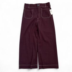 NWT Anthropologie The Colette Cropped Wide-Leg Pants Maeve Linen Brown Purple 31